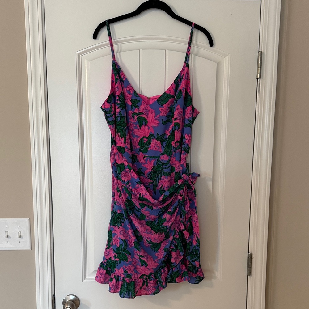 Lilly Pulitzer Alisa Wrap Dress Safari Sunset Size 16 Cerise Pink